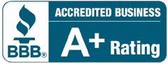 A blue sign that says accredited business on it