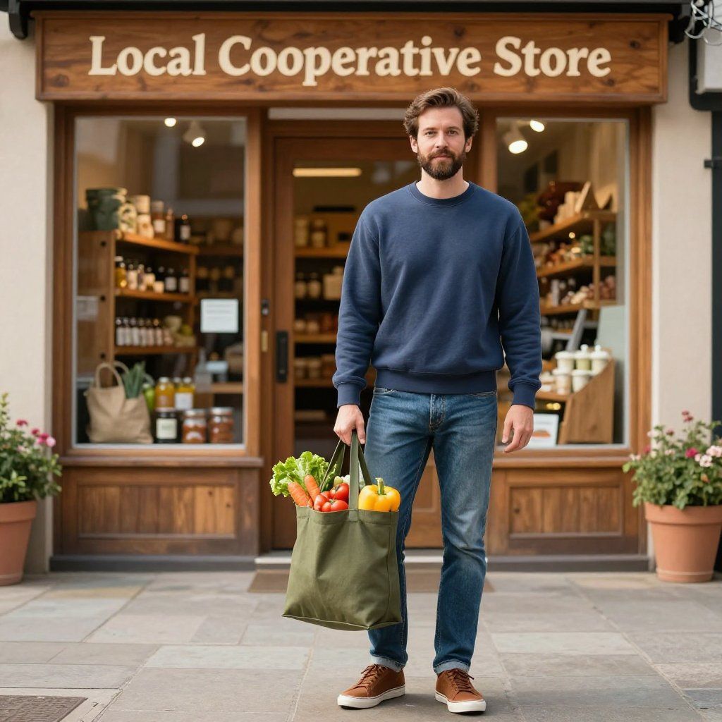 Hombre sosteniendo una bolsa de compras llena de verduras afuera de una 