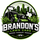 Brandon&rsquo;s Lawn Care logo with green mower, city skyline, and service text for DFW landscaping.