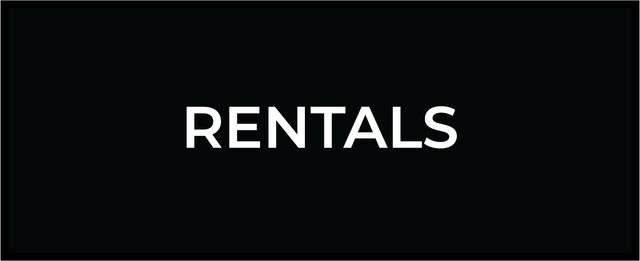 The word rentals is written in white on a black background.