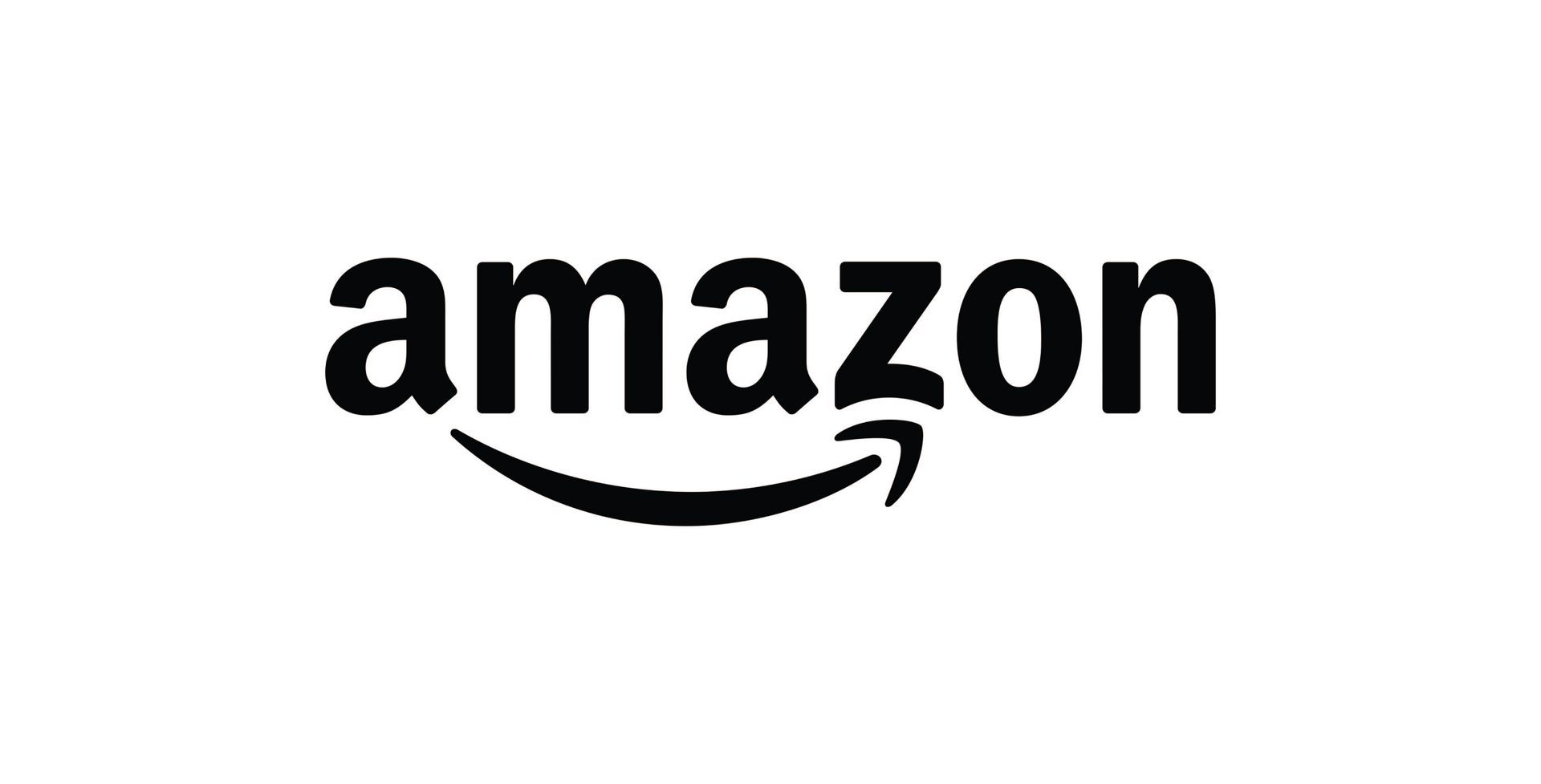 The amazon logo is black and white and has a smile on it.