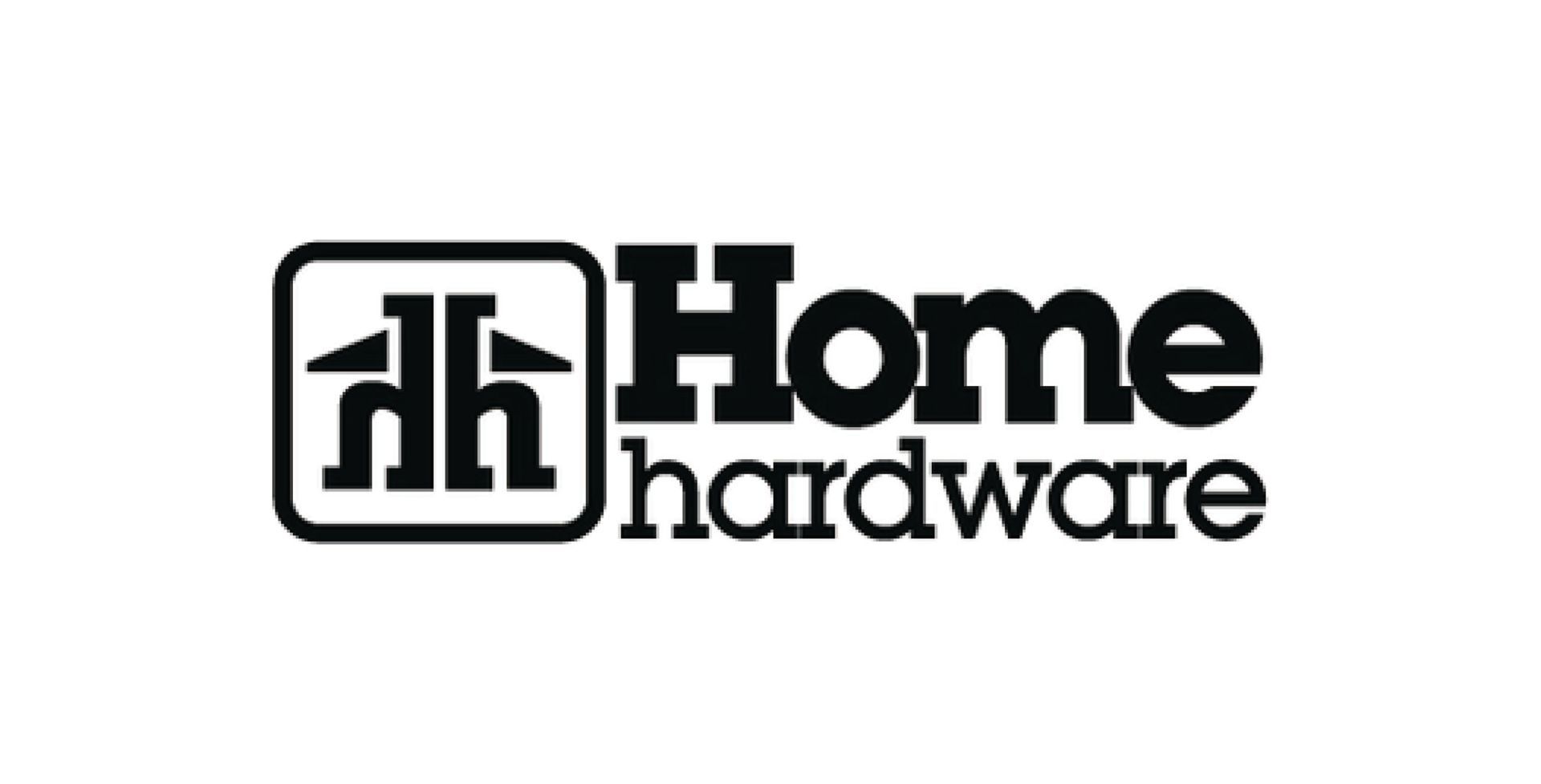 A black and white logo for home hardware on a white background.