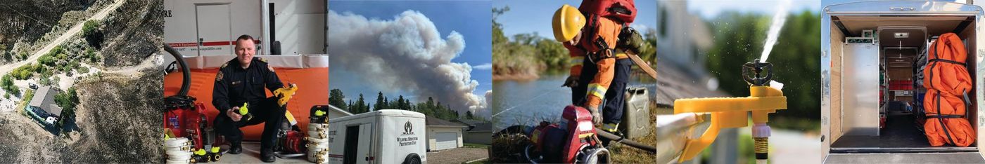 A collage of images of wildfire equipment