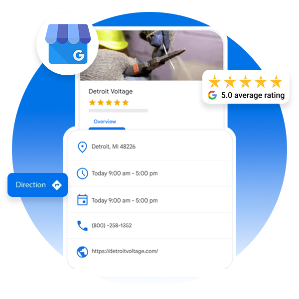 A screenshot of a google business page for detroit voltage