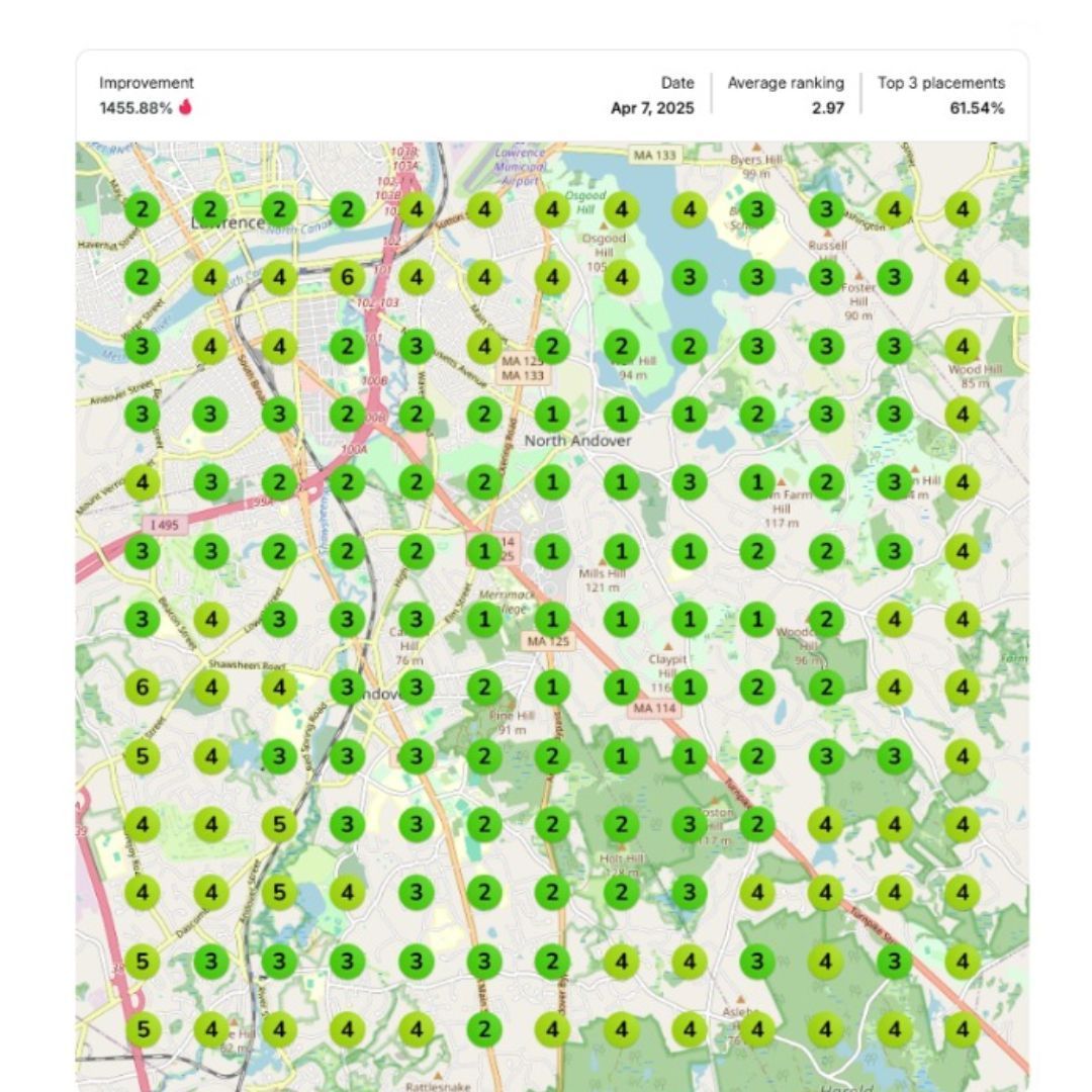 A map of a business with good pack ranking