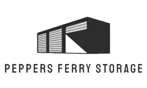 A black and white logo for peppers ferry storage.