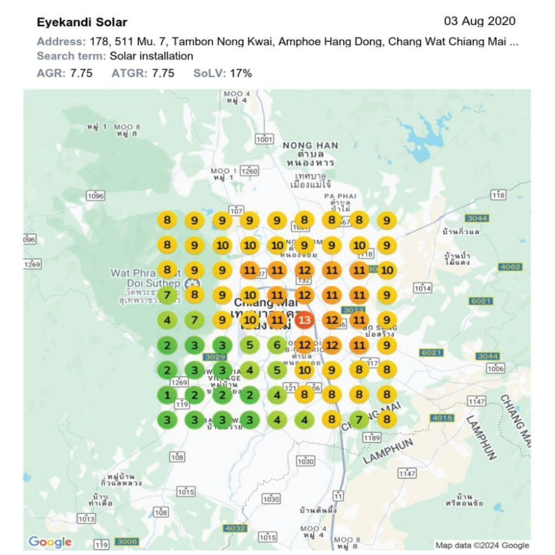 A map of a city with yellow and green circles on it