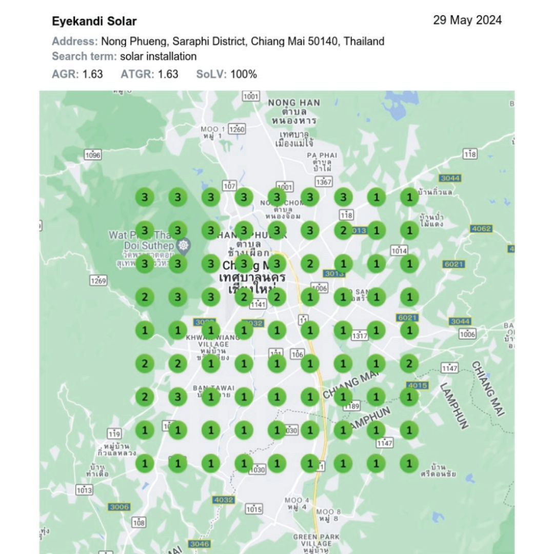 A map of thailand with green circles on it