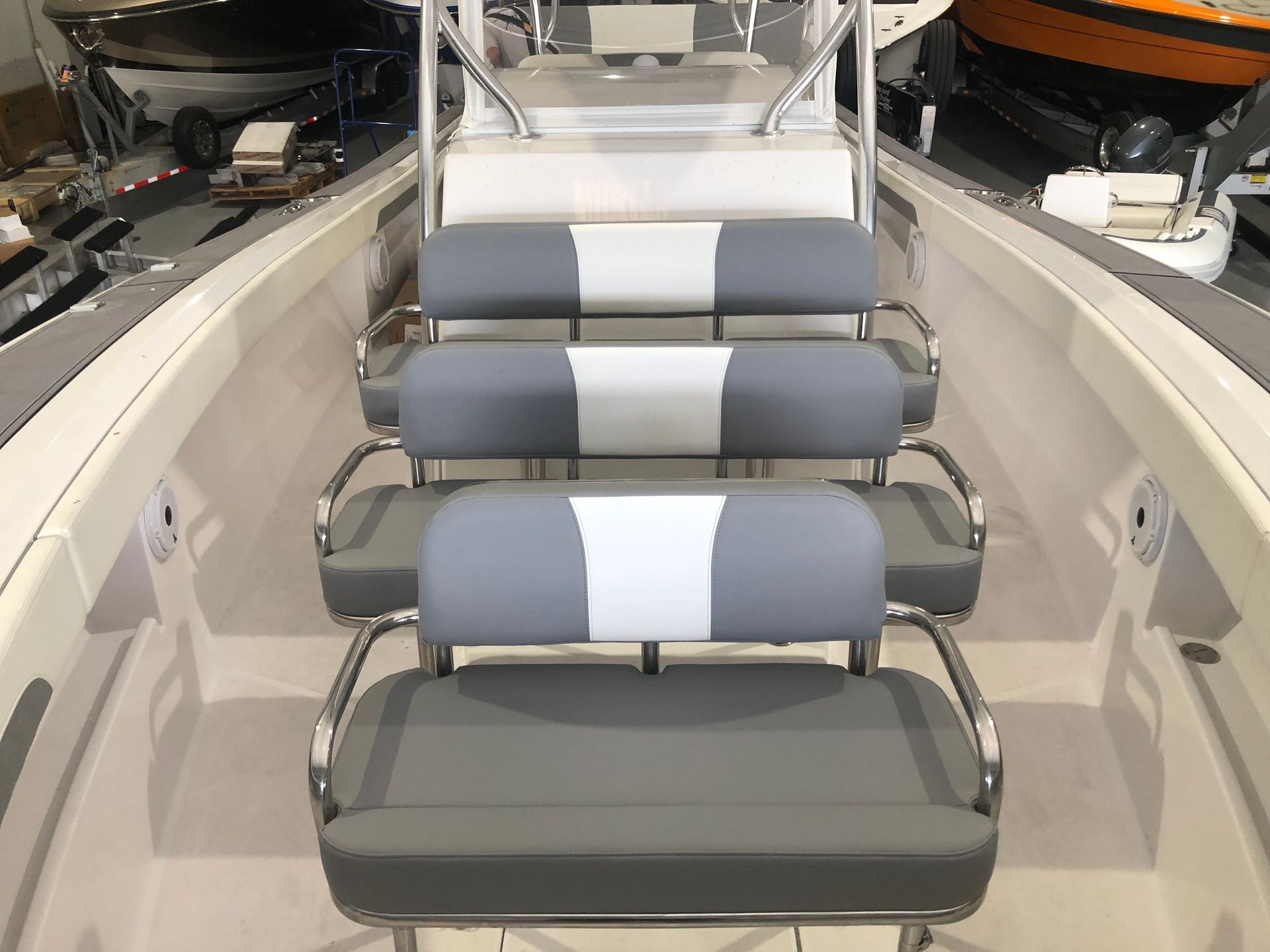 A boat with a lot of seats on it