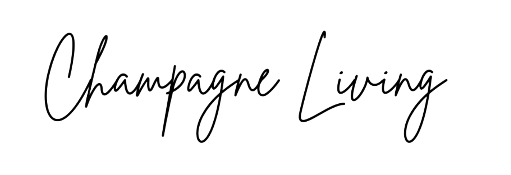 Champagne Living in elegant, cursive black script.