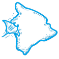 Outline of Hawaii, blue line drawing.