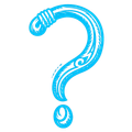Blue question mark with tribal-style designs.