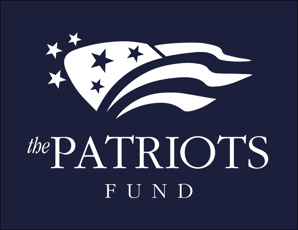 The patriots fund logo on a dark blue background