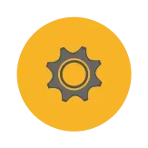 A gear icon in a yellow circle on a white background.