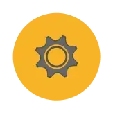 A gear icon in a yellow circle on a white background.