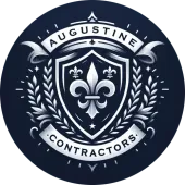 The logo for augustine contractors is a shield with a fleur de lis on it.