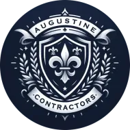 The logo for augustine contractors is a shield with a fleur de lis on it.