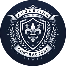 The logo for augustine contractors is a shield with a fleur de lis on it.