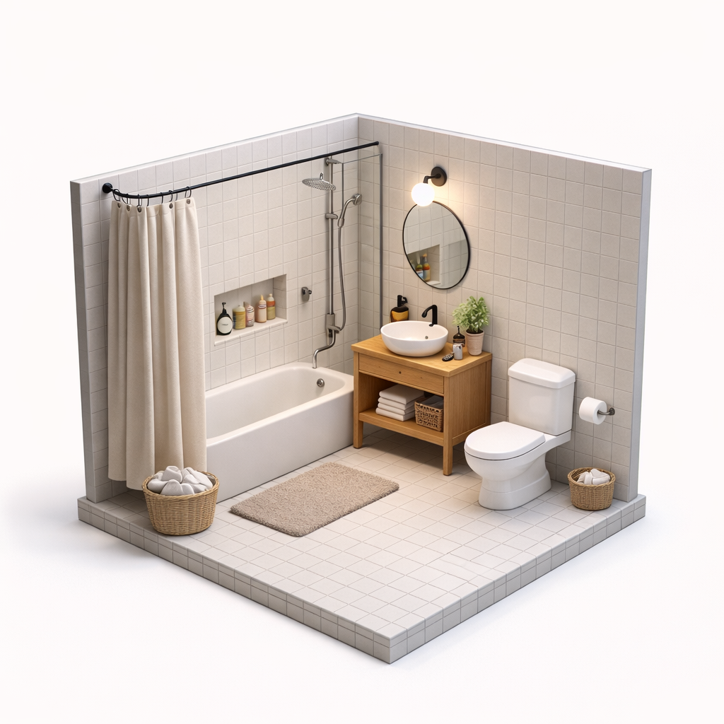 Hall bathroom isometric diorama