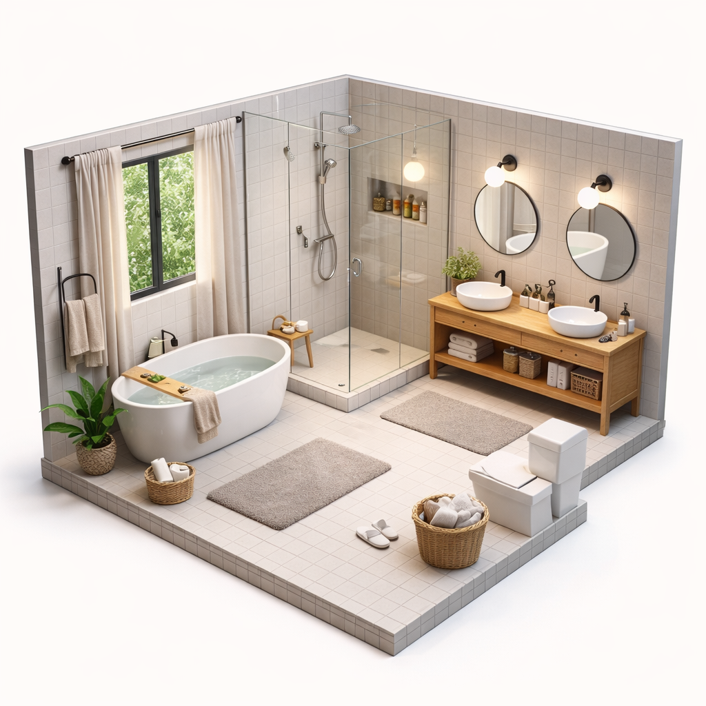 Master bathroom isometric diorama