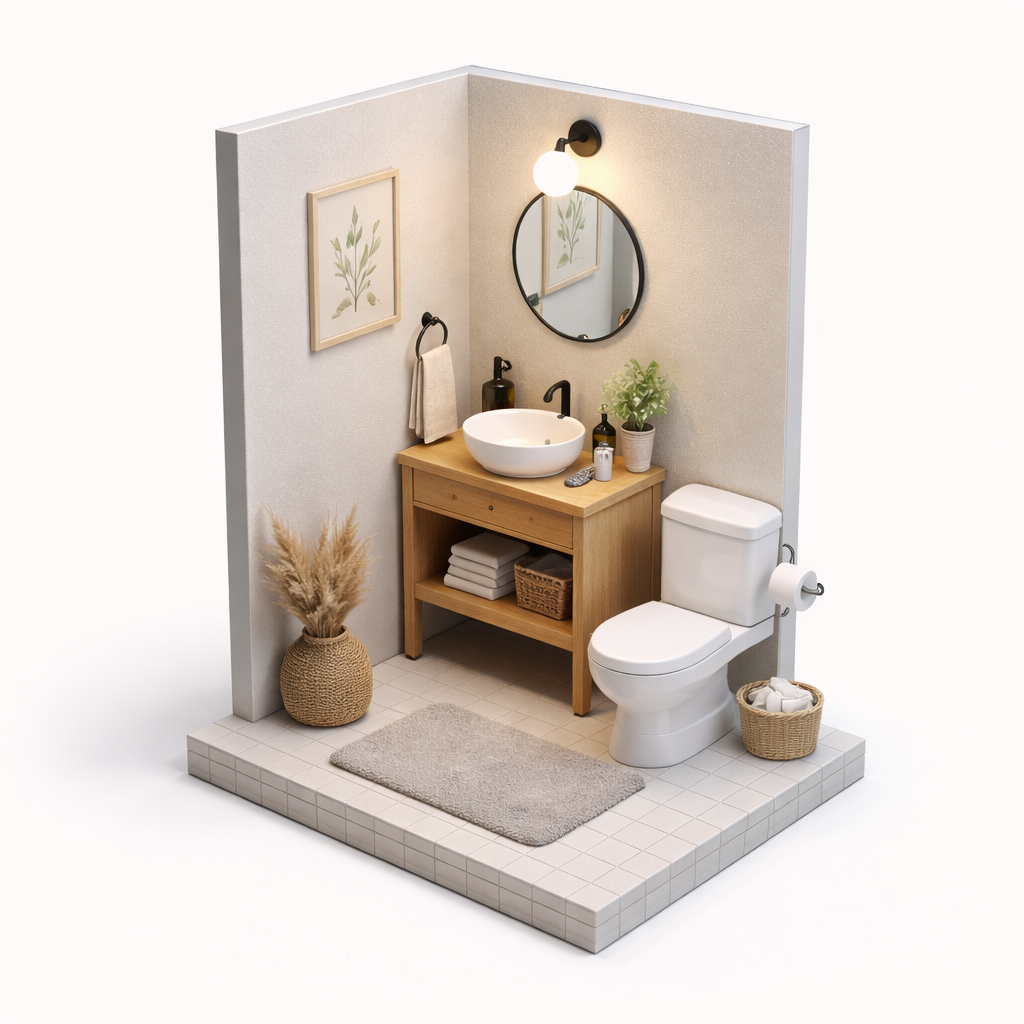 Powder room isometric diorama