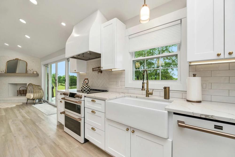 White kitchen with a farm sink