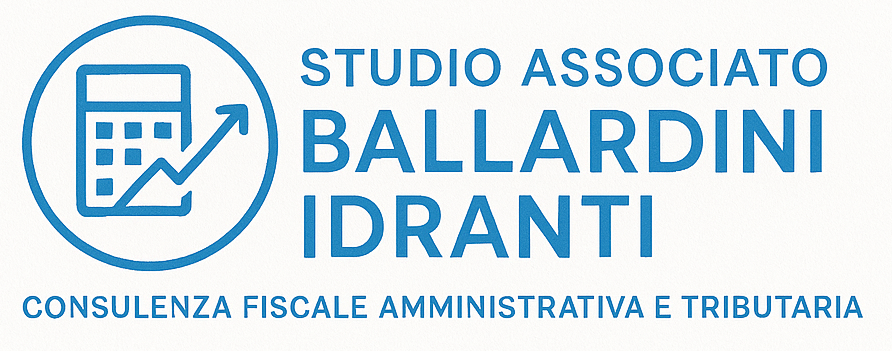 Logo: calcolatrice blu e grafico in un cerchio, testo