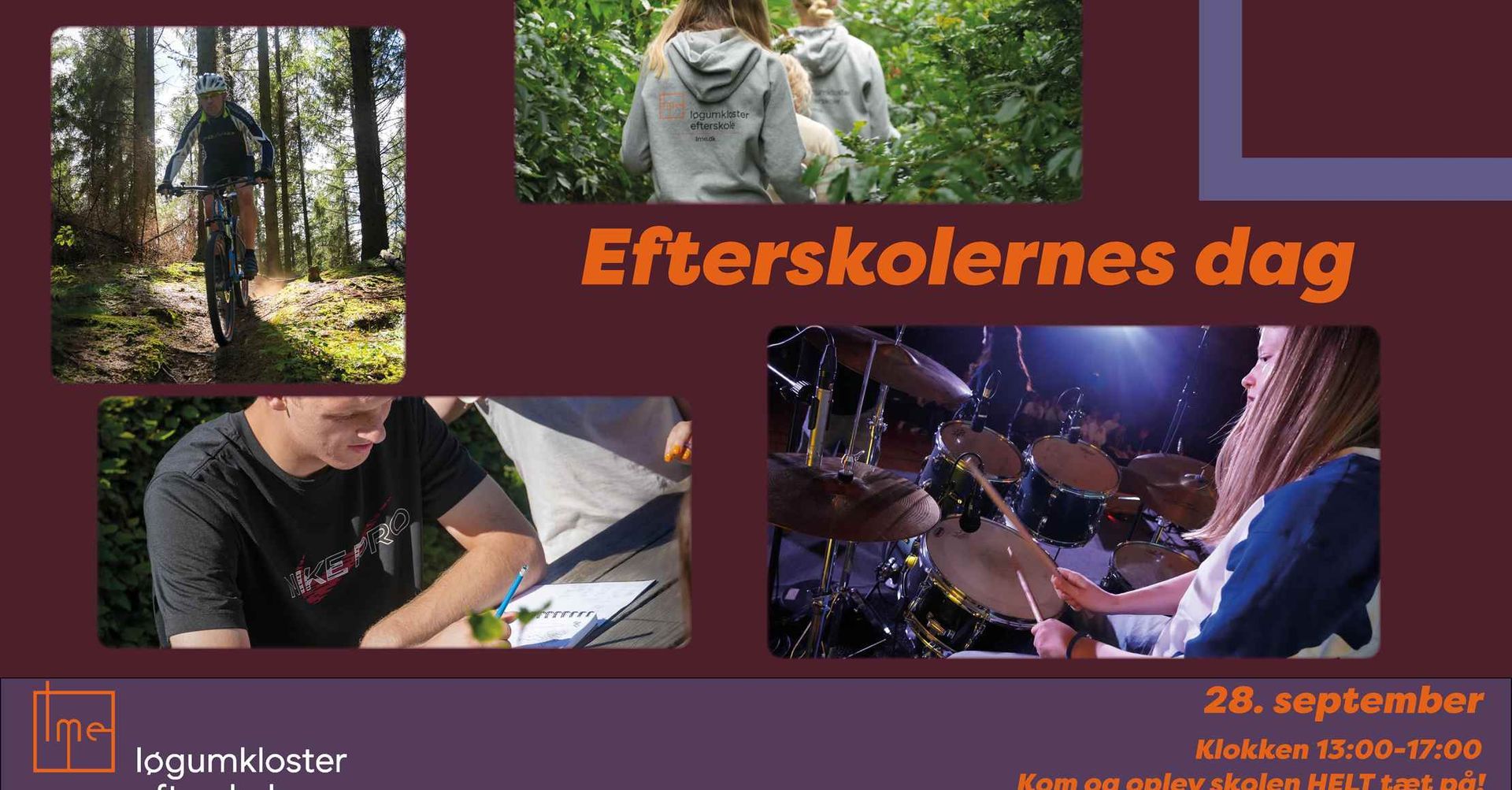 Plakat der reklamerer for Efterskolernes Dag den 27. september med billeder af aktiviteter.