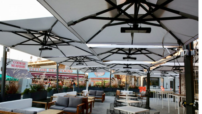 HLWA Heaters Under Parasol At Bar