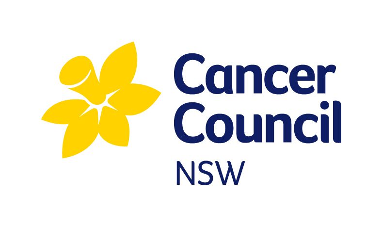 The logo for the cancer council nsw with a yellow flower.