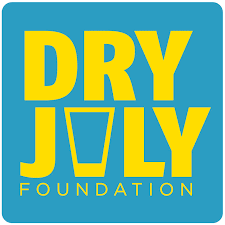 A blue and yellow logo for the dry july foundation