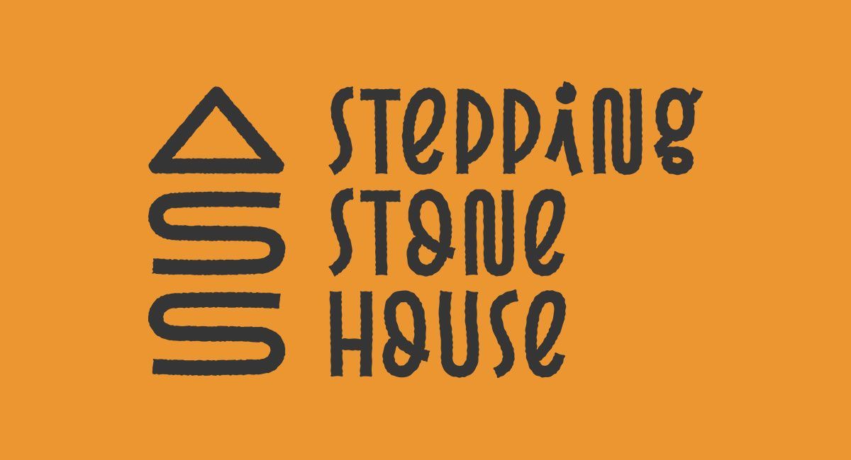 A logo for a stepping stone house on an orange background.
