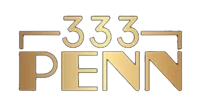 A gold logo for 333 penn on a white background.
