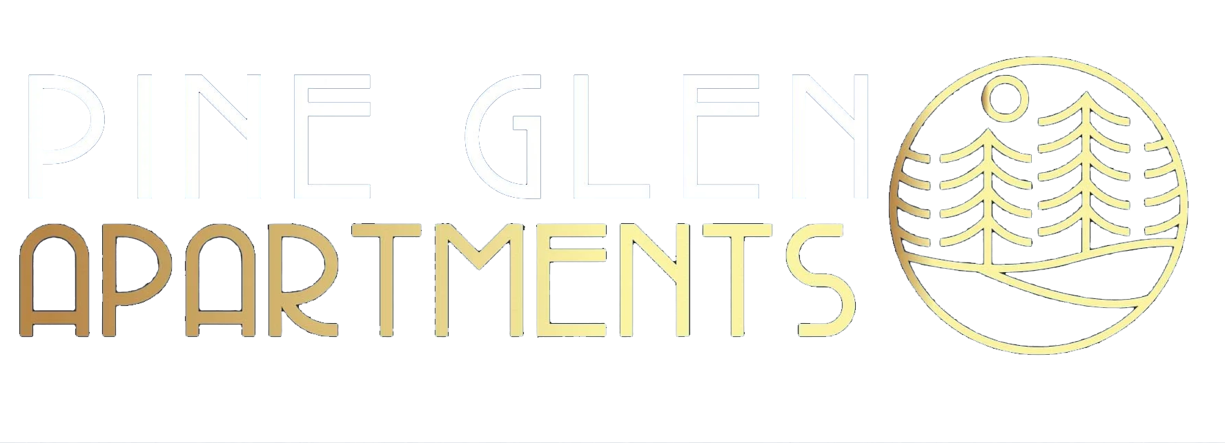 A logo for apartments with a pine tree in a circle.