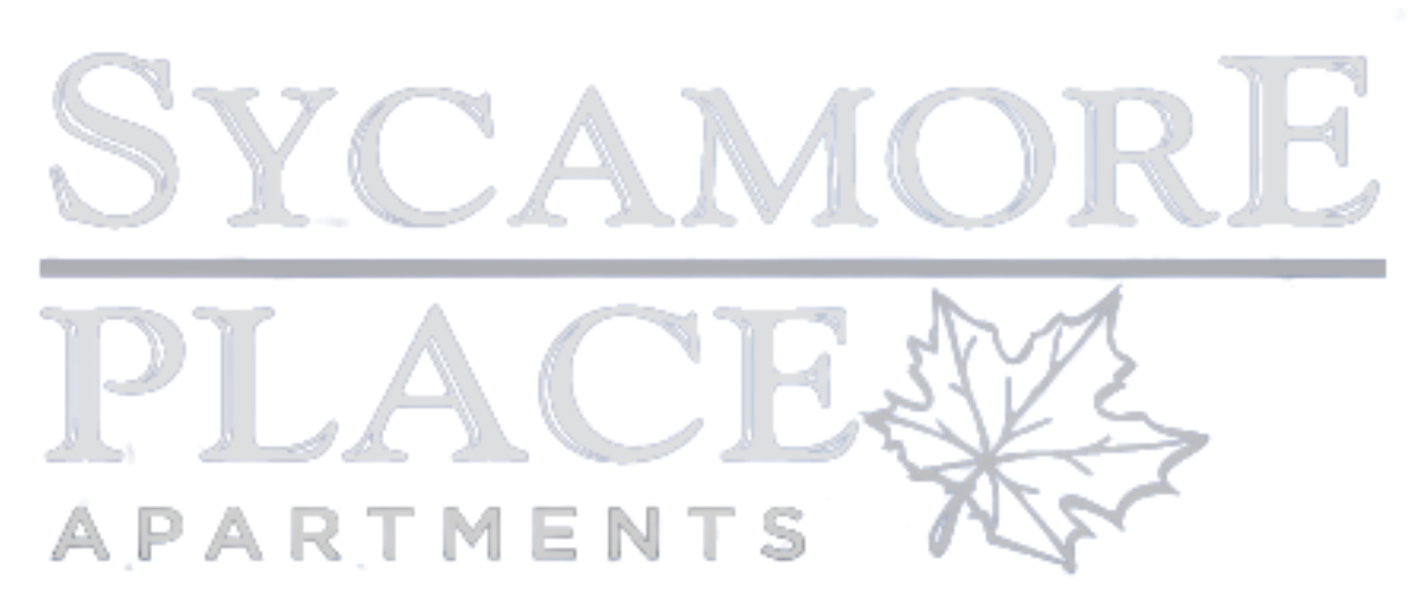 A logo for sycamore place apartments with a maple leaf.