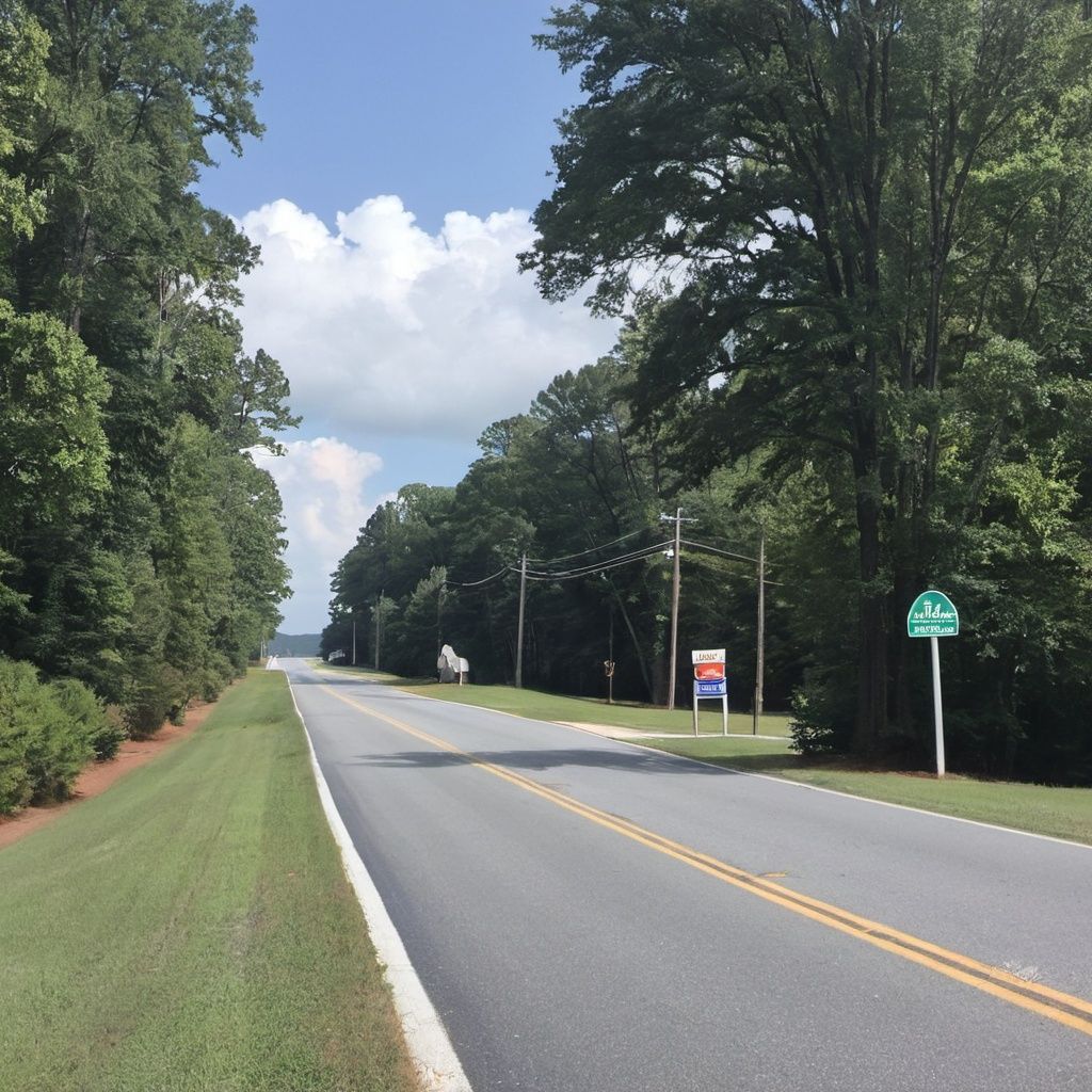 A road with trees on both sides and a green street sign