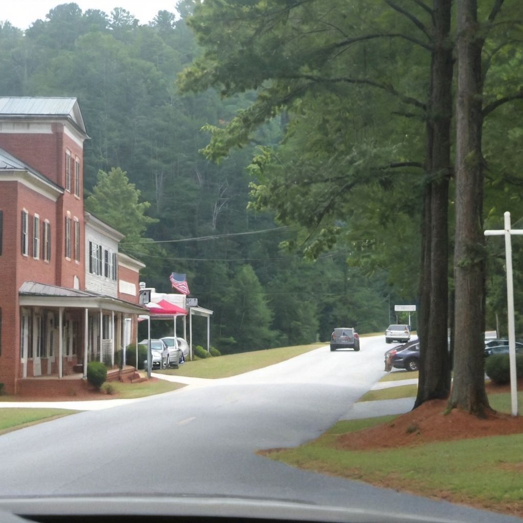 A row of brick buildings on the side of a road