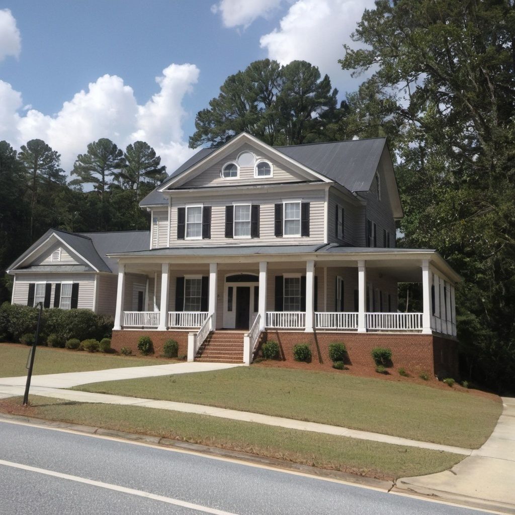 A large white house with black shutters and a large porch