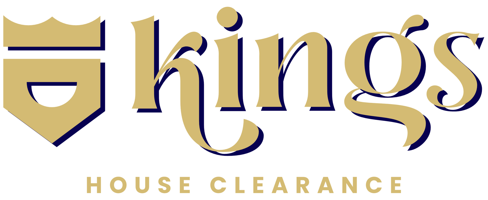 The logo for kings house clearance has a recycled flipped out in the shape of a kings beard with a crown..