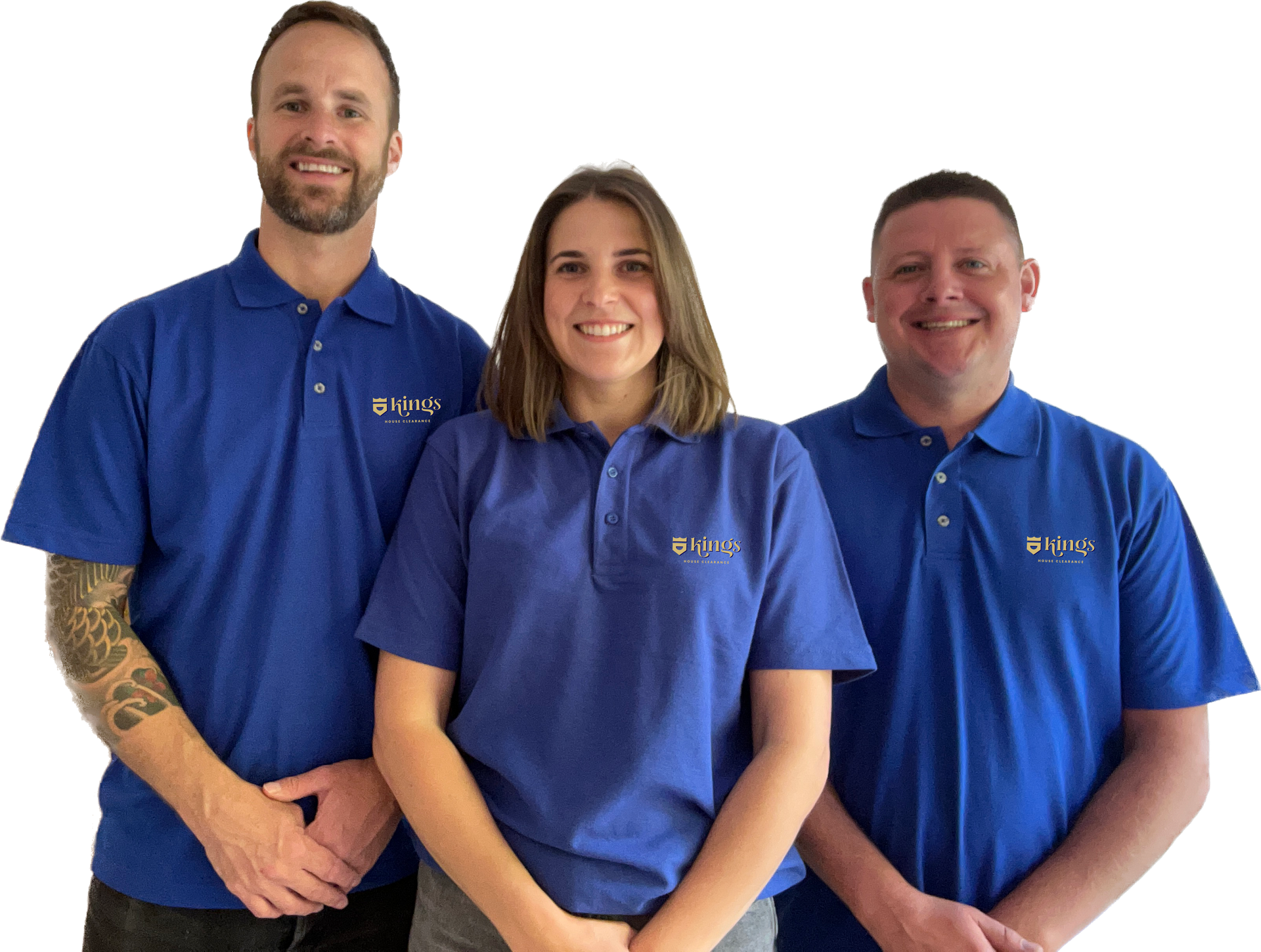 Kings House Clearance team wearing blue polo shirts are posing for a picture