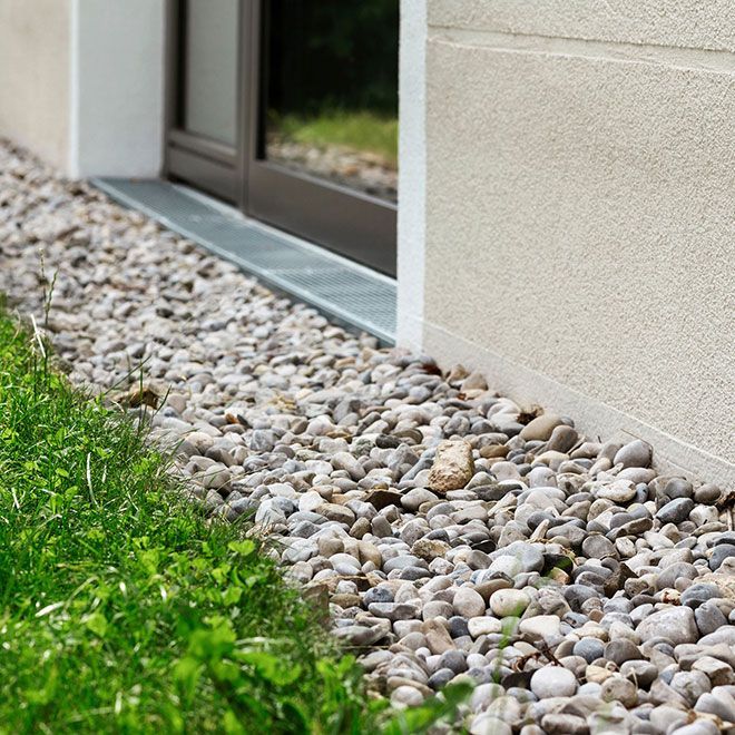 French drain, Drain Stones Gravel Floor, Drainage Surface system for Storm Water around Perimeter House Wall from Gravel for Moisture and Water
