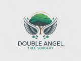 Logo for "Double Angel Tree Surgery". A green tree with wings, set against a light background.