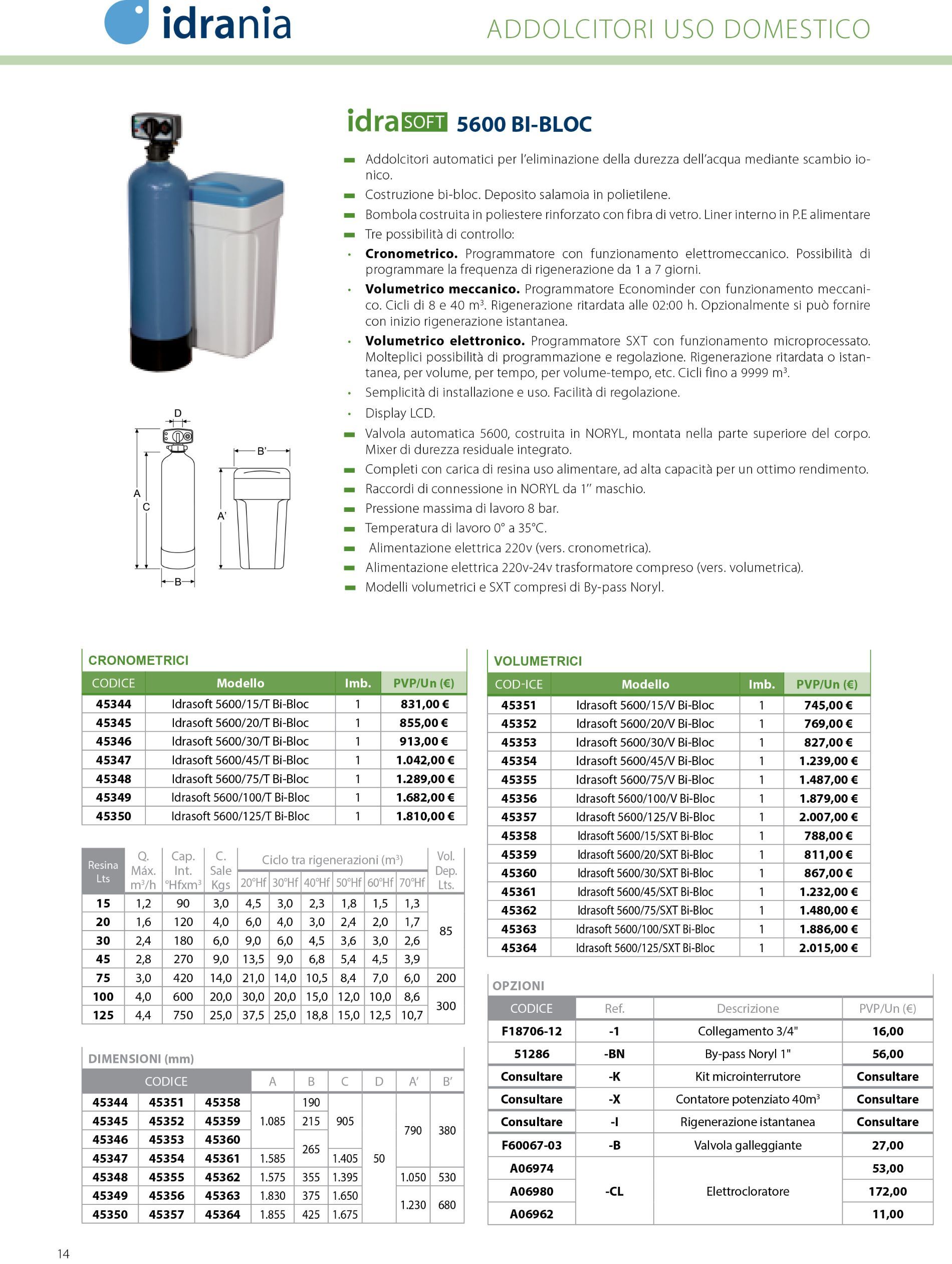 scheda tecnica di sistema per depurare l'acqua da bere