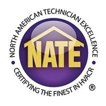 The north american technician excellence logo is a purple circle with a house on it.