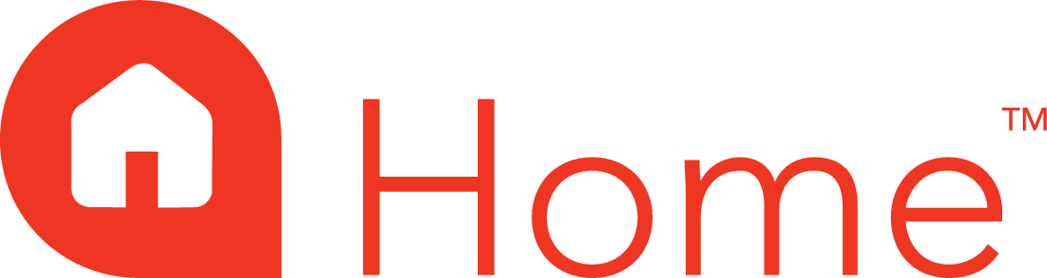 A home logo with a red circle and white letters