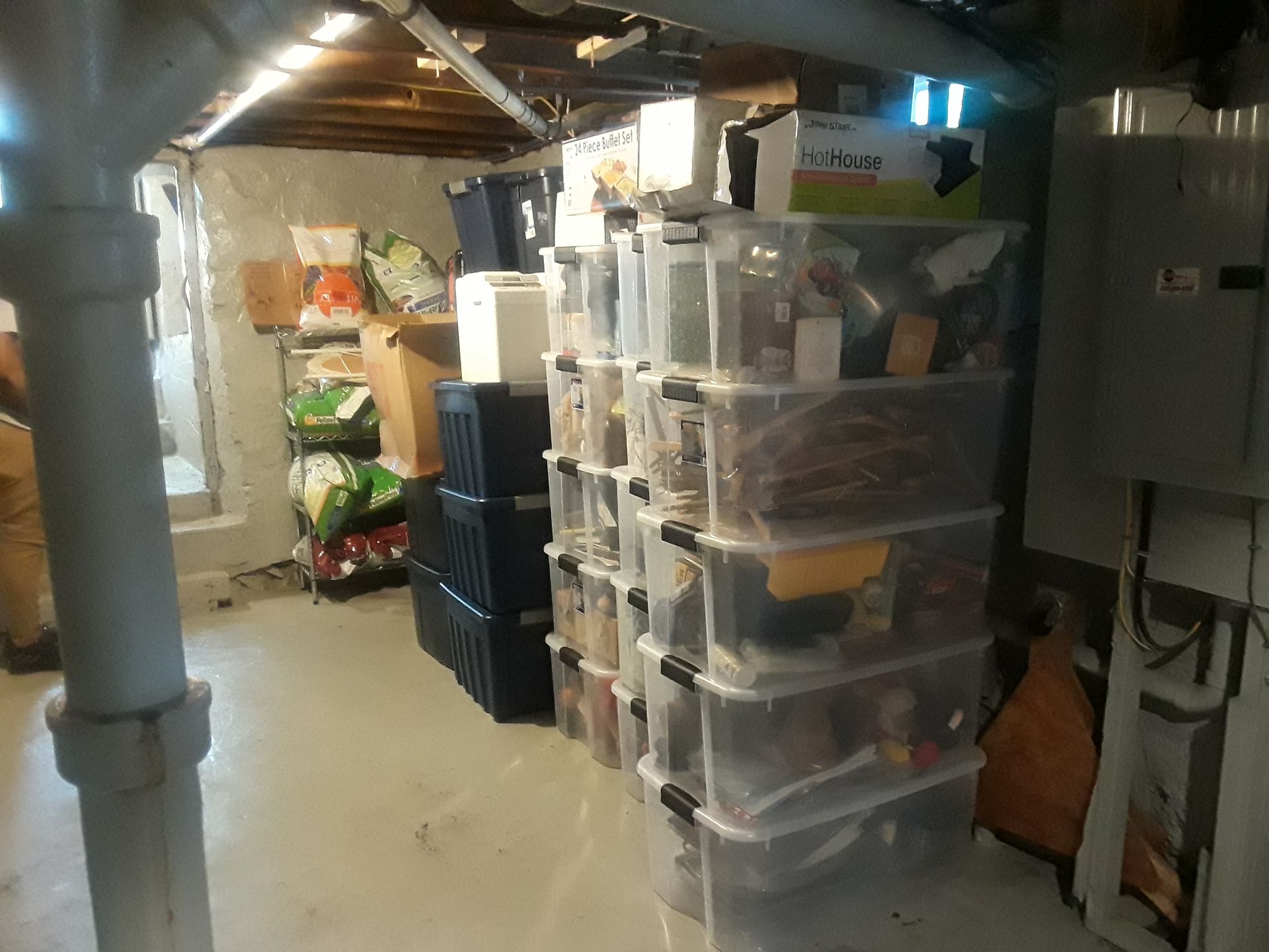 A garage filled with lots of boxes.