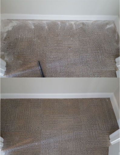 A before and after picture of a carpet being cleaned with a vacuum cleaner.
