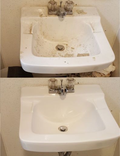 A before and after photo of a bathroom sink