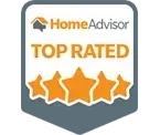 A home advisor top rated badge with four stars on it.