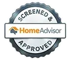 A screened and approved home advisor logo on a white background.